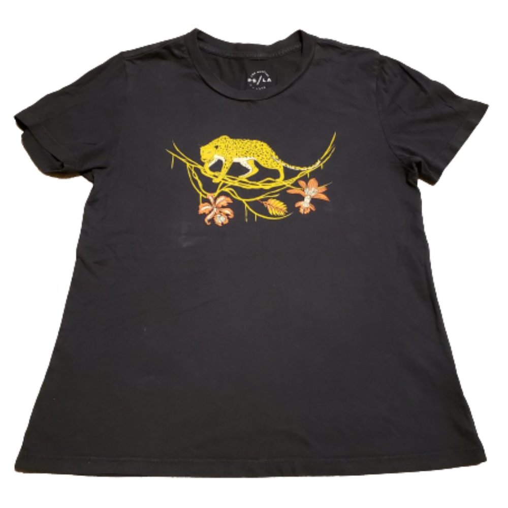 PS/LA Pacsun Jaguar T-Shirt Women's Small S Black Gold Trendy Summer Floral Tee